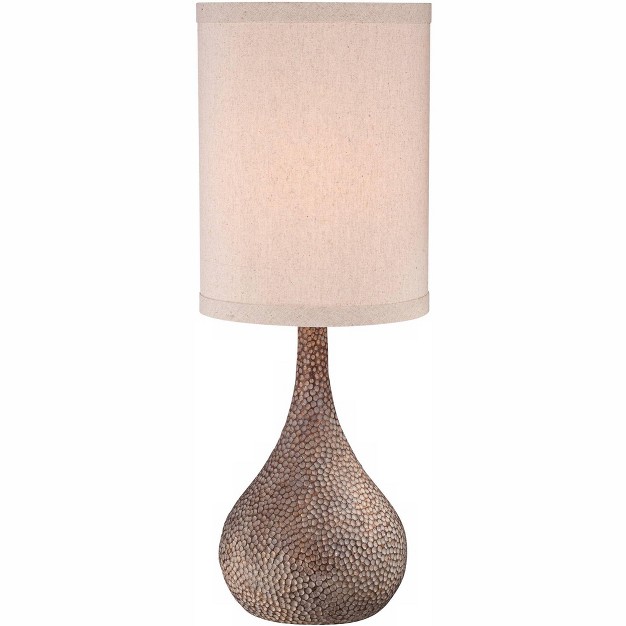 Tall Antique Bronze Hammered Gourd Natural Linen Cylinder Shade For Bedroom Living Room Bedside Office