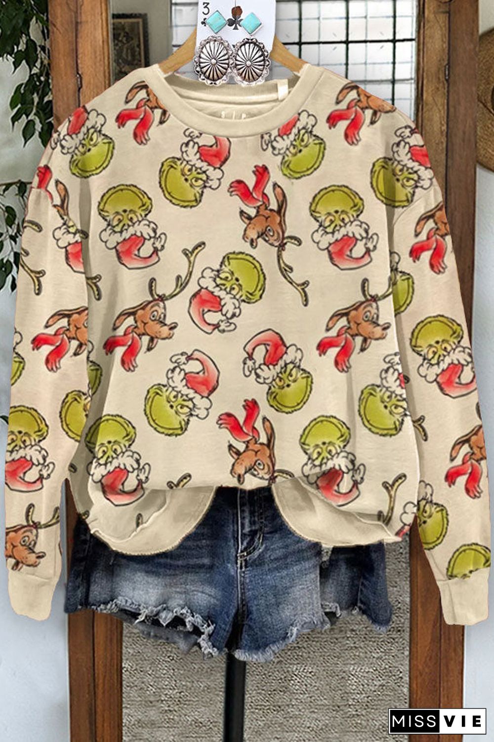 Casual Grinch Christmas Print Sweatshirt