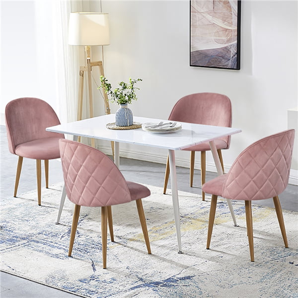 SMILE MART 2pcs Mid Century Upholstered Velvet Dining Chairs， Pink