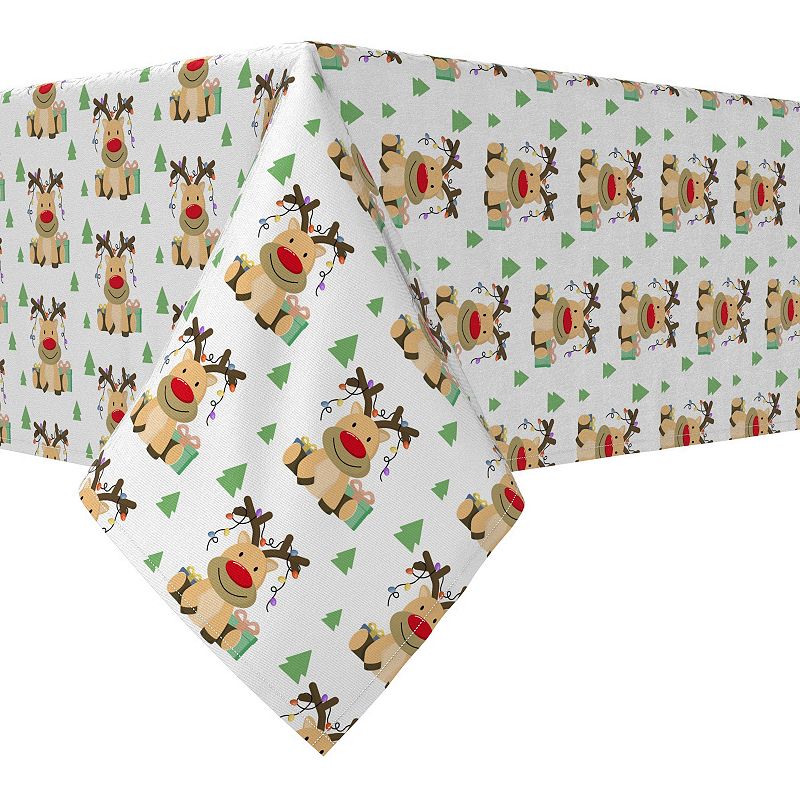 Rectangular Tablecloth， 100% Cotton， 52x104， Cartoon Christmas Deer