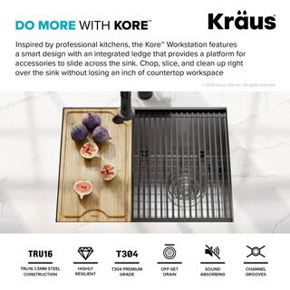 KRAUS Kore Workstation Undermount Stainless Steel 23 in. Single Bowl Kitchen Sink wIntegrated Ledge and Accessories KWU111-23