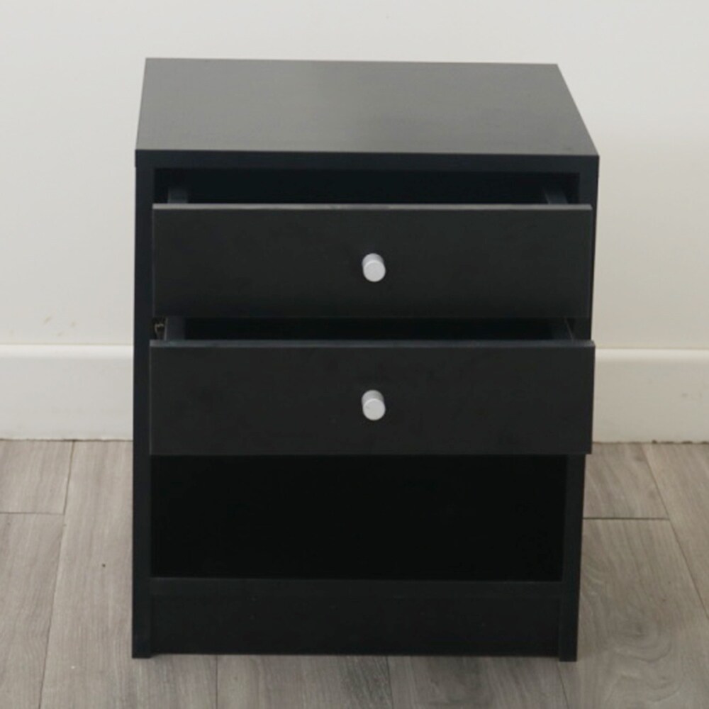 Round Handle Night Stand with Two Drawer Black