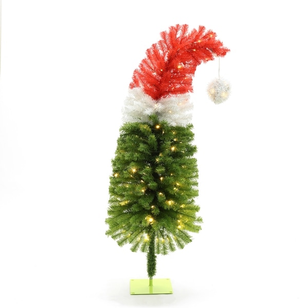 5Ft PreLit Artificial Tree with Santa Hat Treetop with 8 Lighting Modes