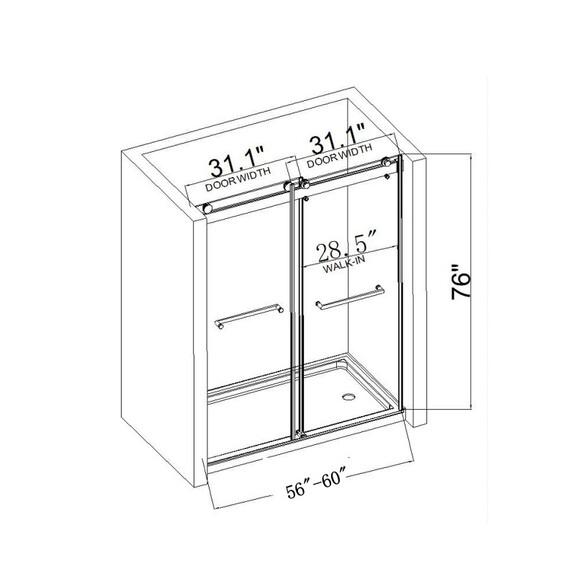 60*76 Double Sliding Frameless Shower Door Handra...