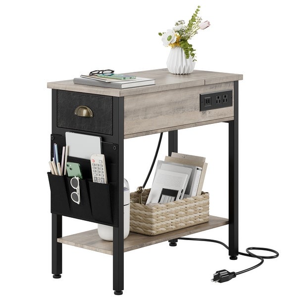 End Table with Charging Station， Side Table and Nightstand with USB Ports and Outlets