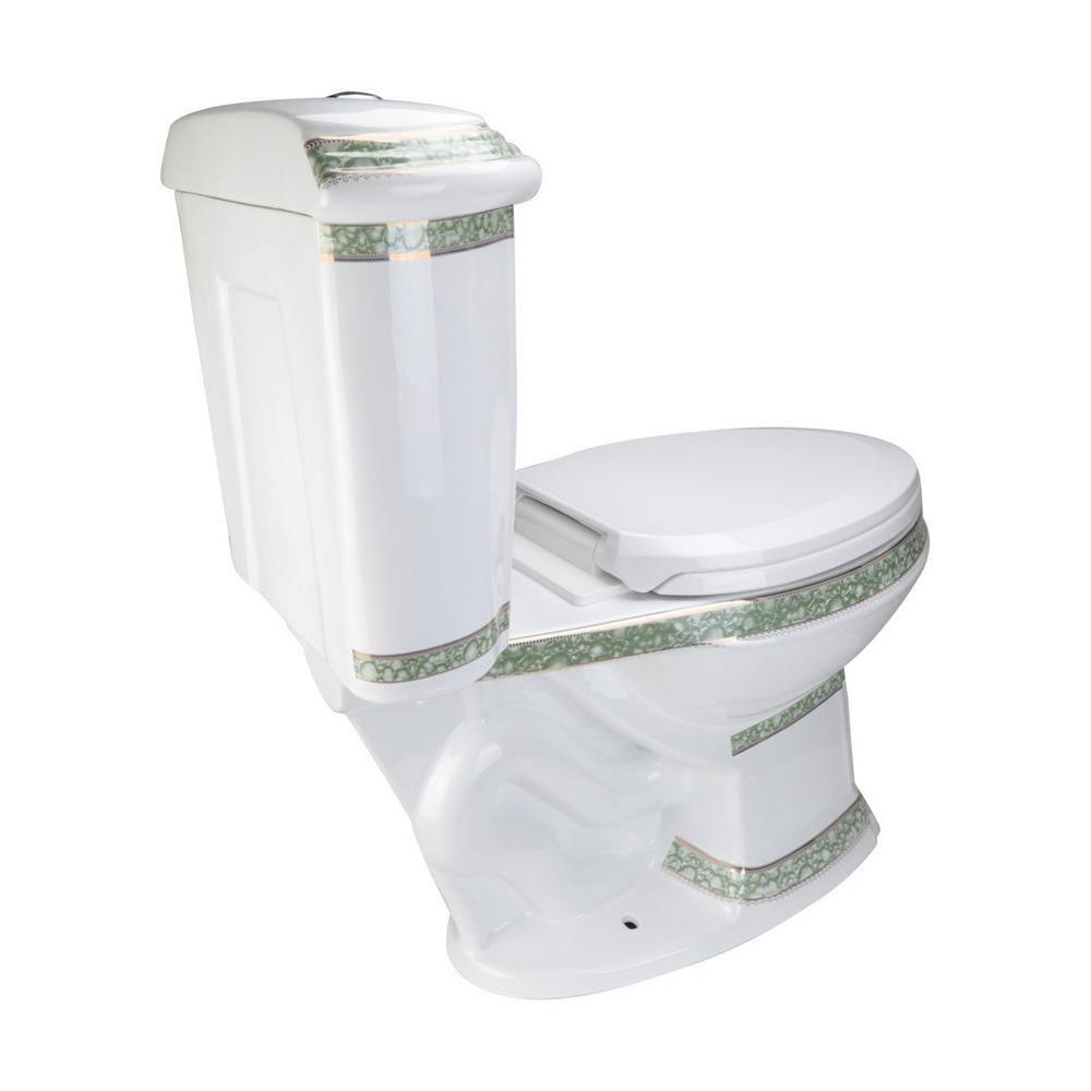 RENOVATORS SUPPLY MANUFACTURING India Reserve 2-Piece 0.8 GPF1.6 GPF WaterSense Dual Flush Elongated Toilet in White with Slow Close Toilet Seat 12816