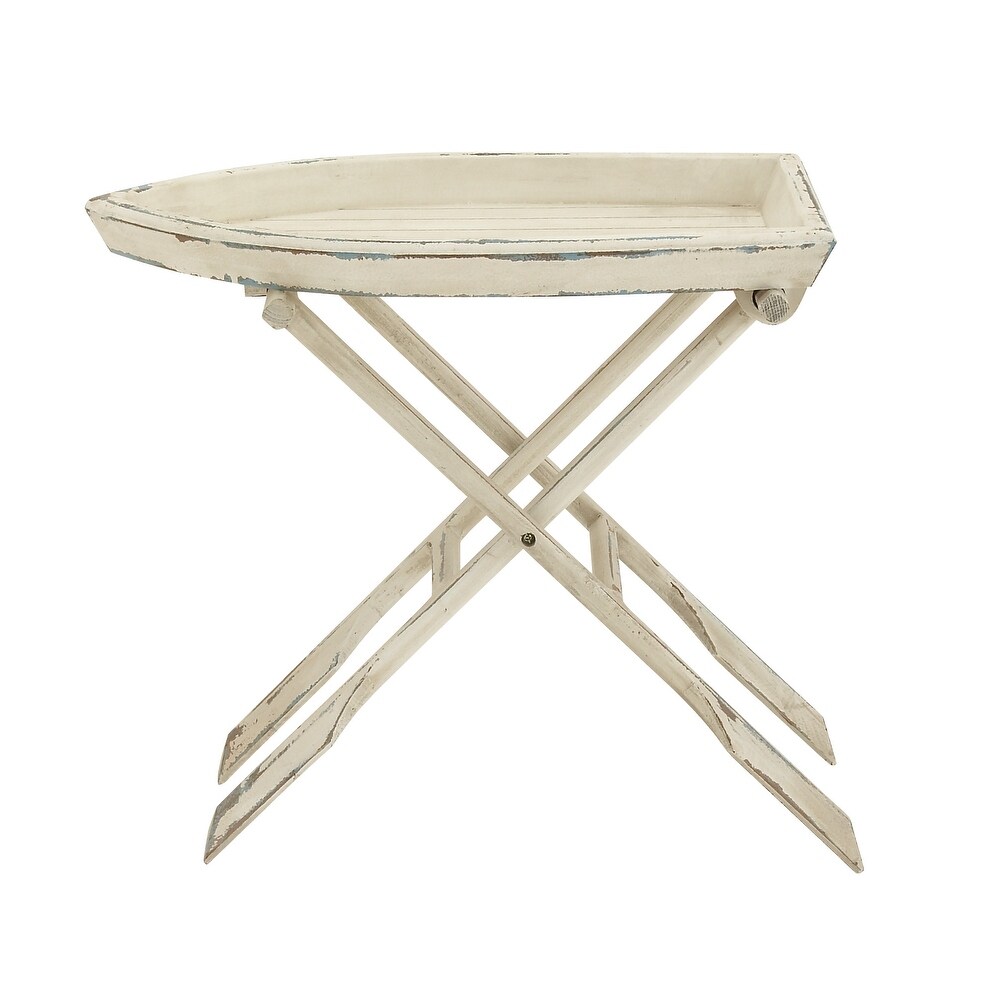 White Wood Coastal Accent Table with Oar Inspired Legs