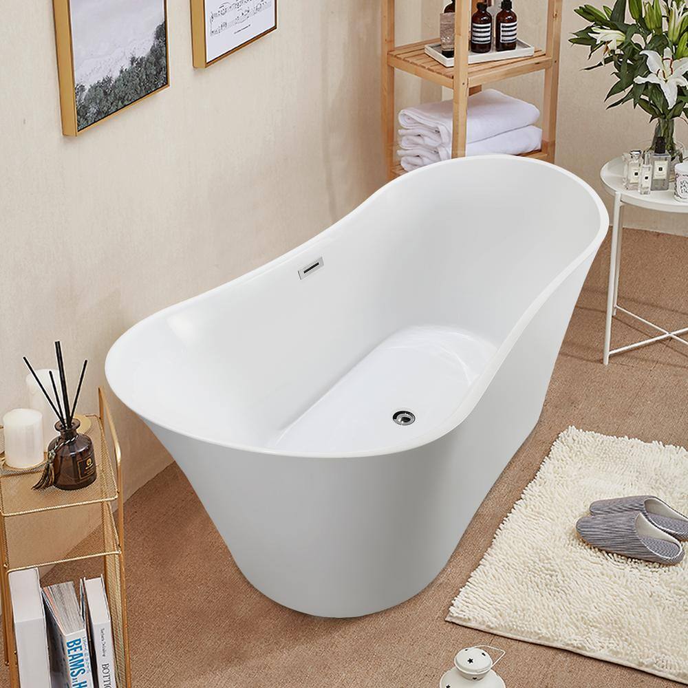 Vanity Art Calais 67 in. Acrylic Flatbottom Freestanding Bathtub in White VA6805