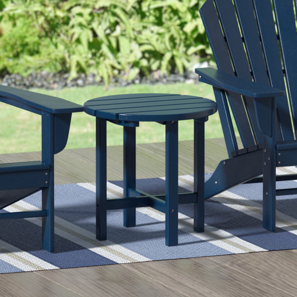 Garden 18 Inch Round Plastic Outdoor Patio Side Table, Navy Blue