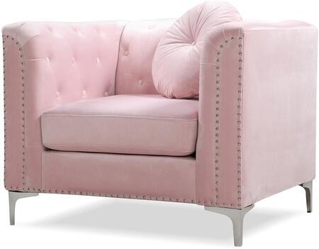 Glory Furniture Pompano Collection G894A-C 38 Chair with Velvet Upholstery  Button Tufting  Nail Head Accent and Chrome Legs in Pink