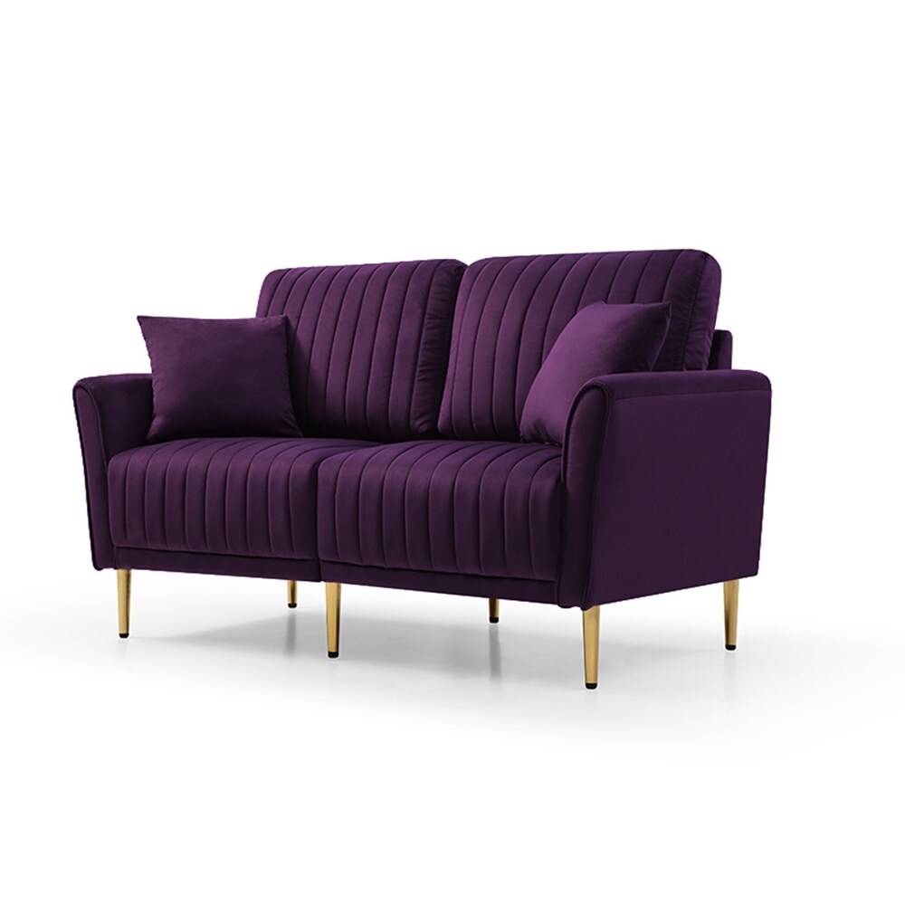 Purple Luxurious Velvet Sofa Set with Tufted Cushions (Loveseat + 2 Armchair + 4 Pillows)