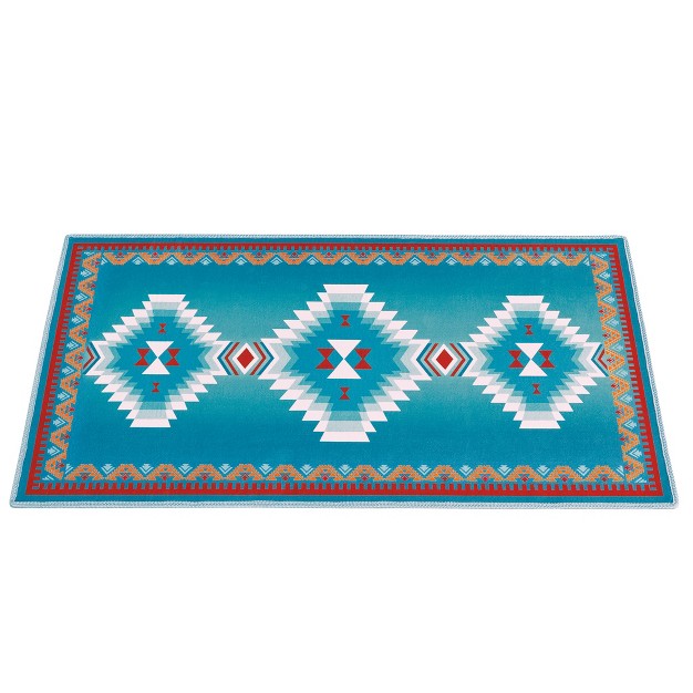 Collections Etc Turquoise Intricate Southwest Aztec Pattern Accent Rug