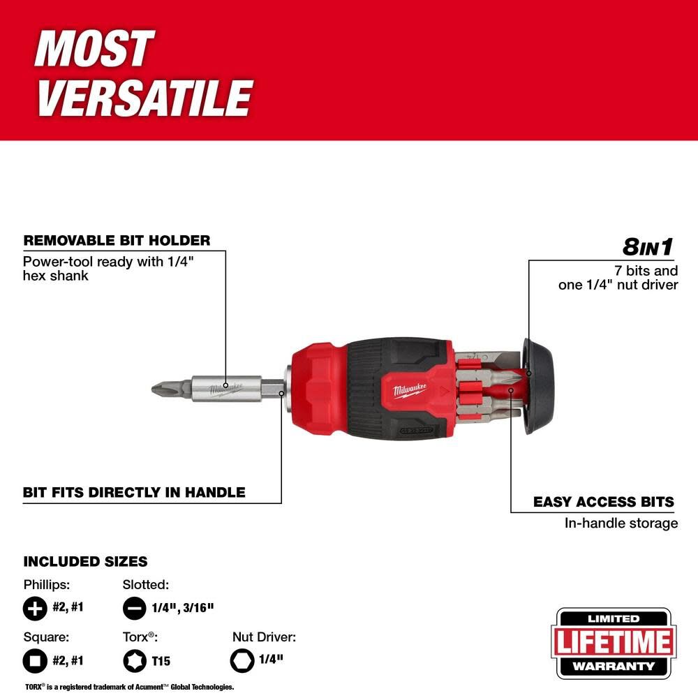 Milwaukee 8-in-1 Compact Multi-Bit Screwdriver 48-22-2910 from Milwaukee