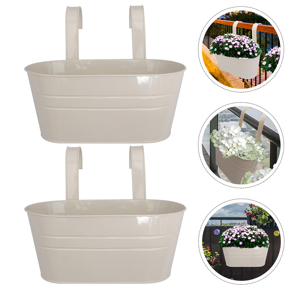 Frcolor Flower  Hanging Planter Pots Bucket Balcony Railing Pot Metal Plant Fence Basket Box Window Holder Planters Iron Garden