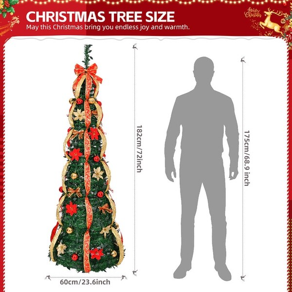 6 ft. Fully Decorated PreLit Pop Up Artificial Christmas Tree with 150 LED Lights and Red/Golden Ornaments