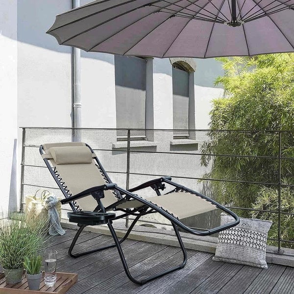 Zero Gravity Chairs Patio Chairs Lawn Lounge Chair Patio Set of 2 with Pillow and Cup Holder Patio Furniture - Overstock - 37866211