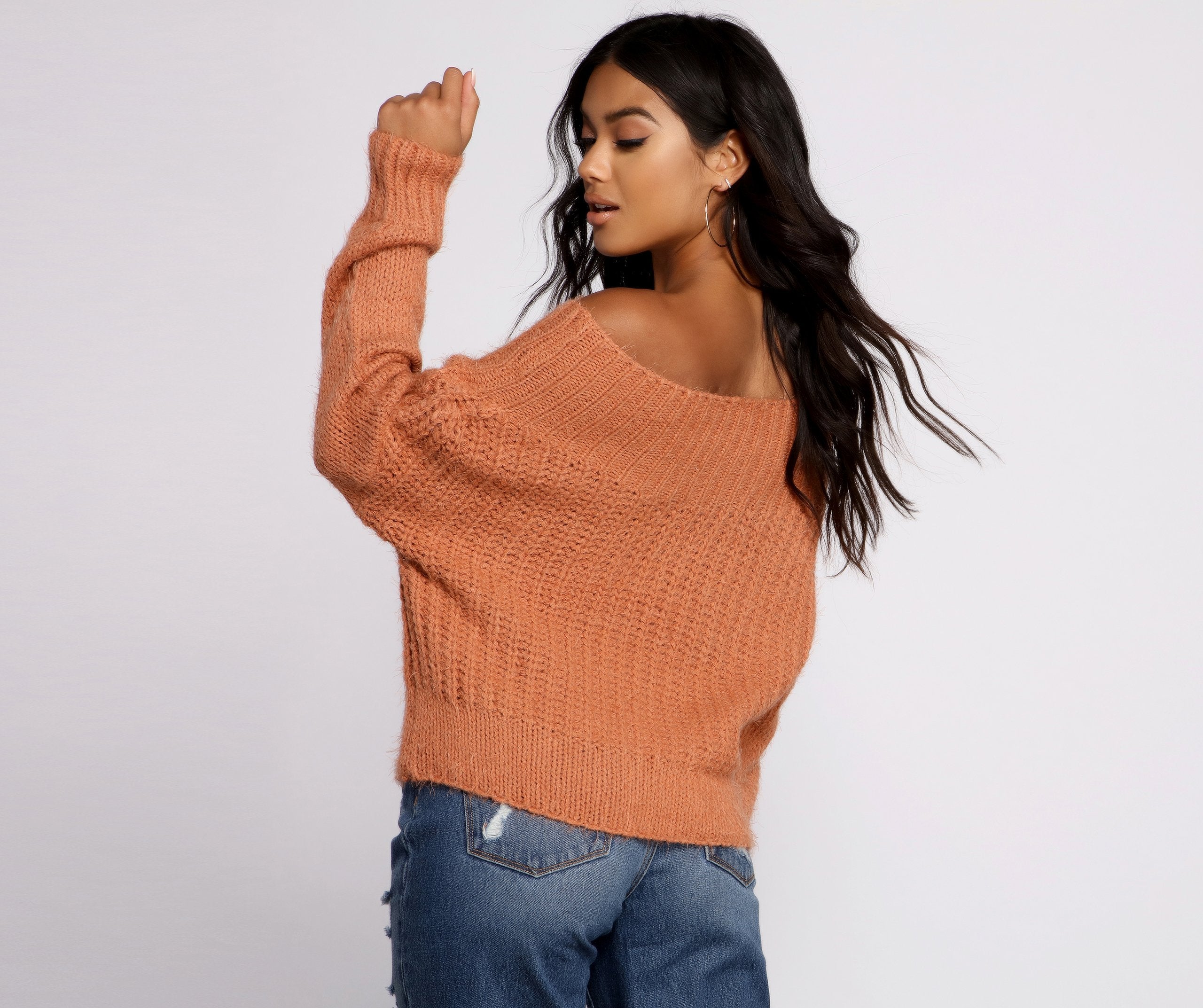 Cozy Eyelash Knit Off The Shoulder Sweater