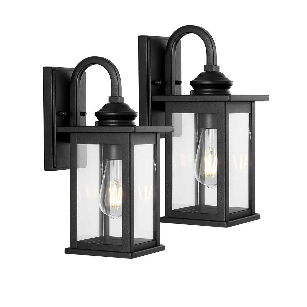 JONATHAN Y Cary 1-Light 5.9 in. Black Outdoor Wall Cylinder Light IronGlass Traditional Modern Lantern LED Wall Sconce (Set of 2) JYL7606A-SET2