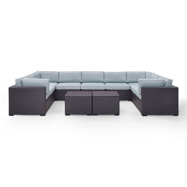 Biscayne 7pc Outdoor Wicker Sectional Set With 2 Coffee Tables Mist Crosley