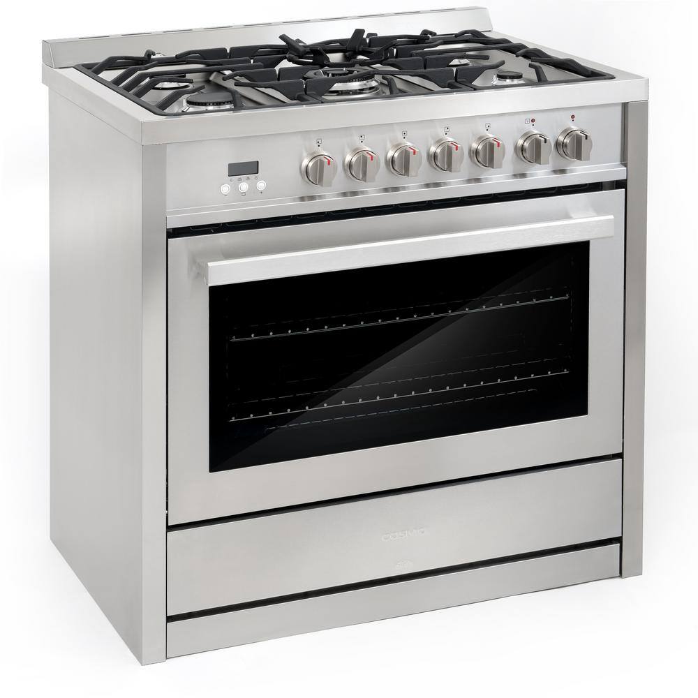 Cosmo Commercial-Style 36 in. 3.8 cu. ft. Single Oven Dual Fuel Range with 8 Function Convection Oven in Stainless Steel COS-F965NF