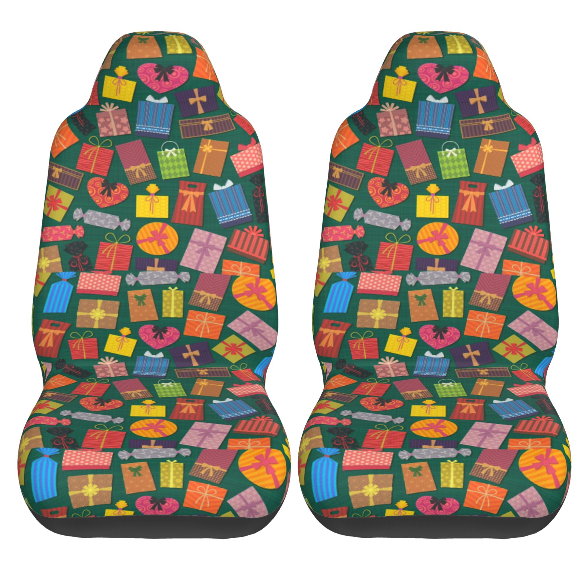 ZICANCN Car Seat Covers Front Seats Only，Colorful Gift Box Pattern Automotive Seat Covers Protectors for Cars Trucks Suv 2 Pack