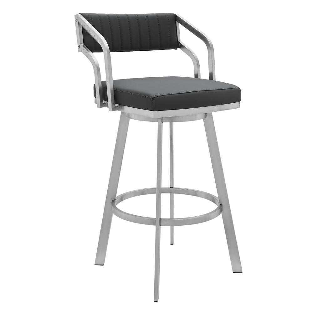 Armen Living Scranton Grey Swivel Modern Metal and Slate Faux Leather Bar and Counter Stool LCCPBABSSG30