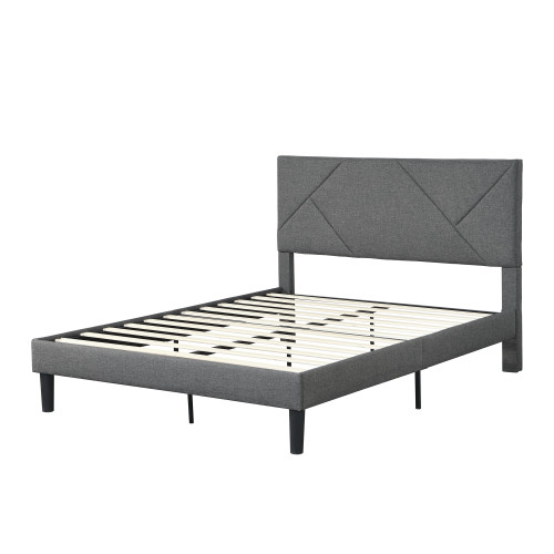 Faux Linen Upholstered Platform Bed Frame/Mattress...