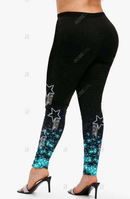 3D Glitter Sparkles Star Printed Tee and 3D Glitter Sparkles Star Leggings Plus Size Outfit