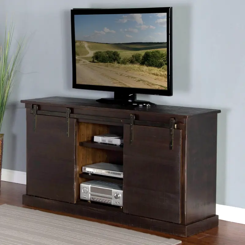 65 Inch Rustic Distressed Charred Oak TV Stand