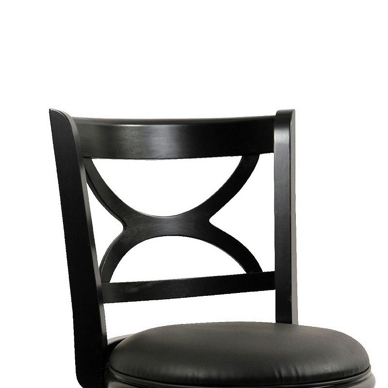 24 Inch Ava Solid Wood Swivel Counter Stool， Vegan Faux Leather， Black