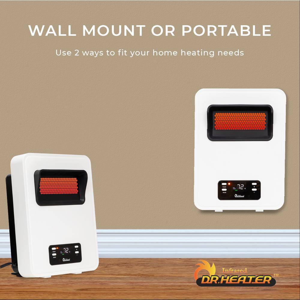 Dr Infrared Heater 1500-Watt White Wall Hung or Wall Mount Electric Space Heater Dual System with Infrared and Fan Forced Remote Control DR-908