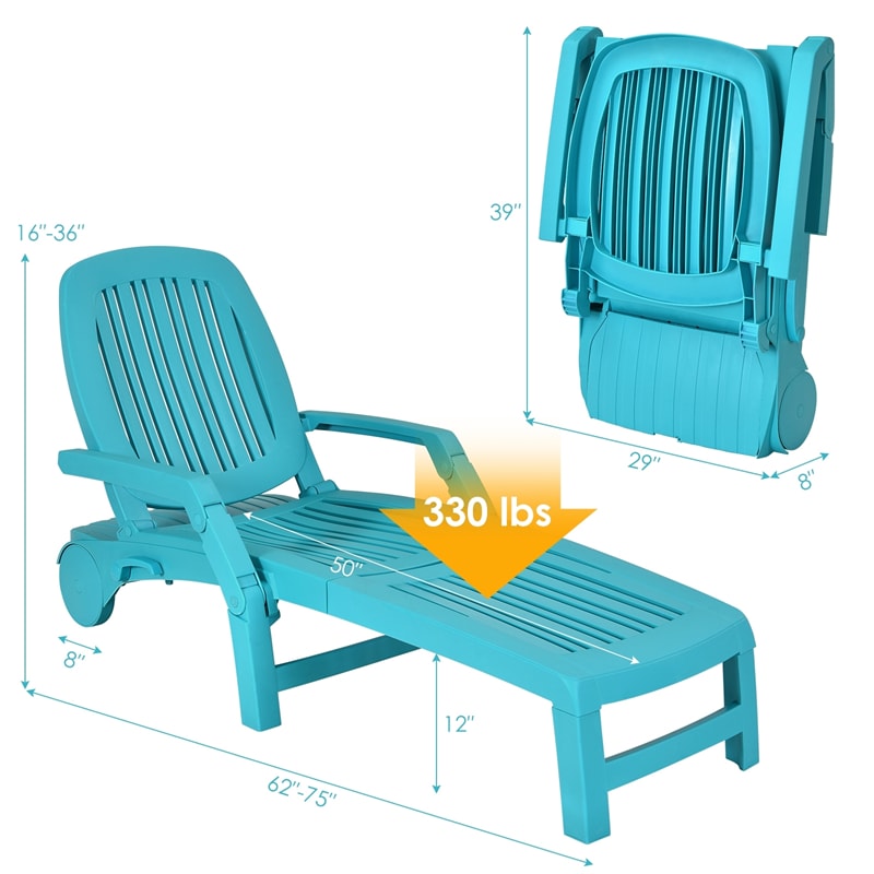 Outdoor Chaise Lounge Chair 6-Position Adjustable Patio Recliner with Wheels