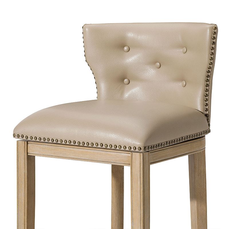 Maven Lane Hugo Bar Stool In Weathered Oak Finish With Avanti Bone Vegan Leather