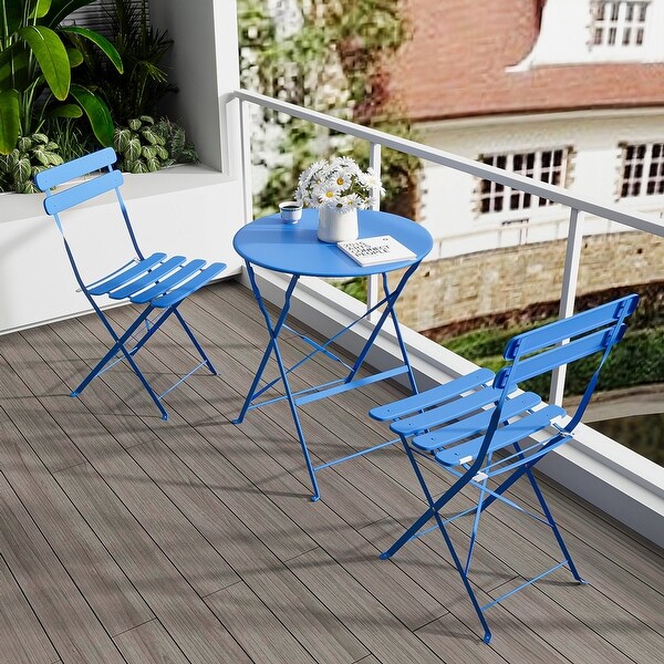 3Piece Metal Outdoor Bistro Set with White Cushion