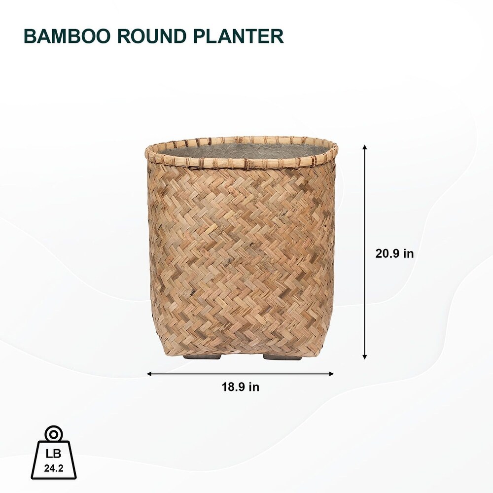 Pottery Pots Zayn Bamboo Indoor Outdoor Round Planter  Natural Finish