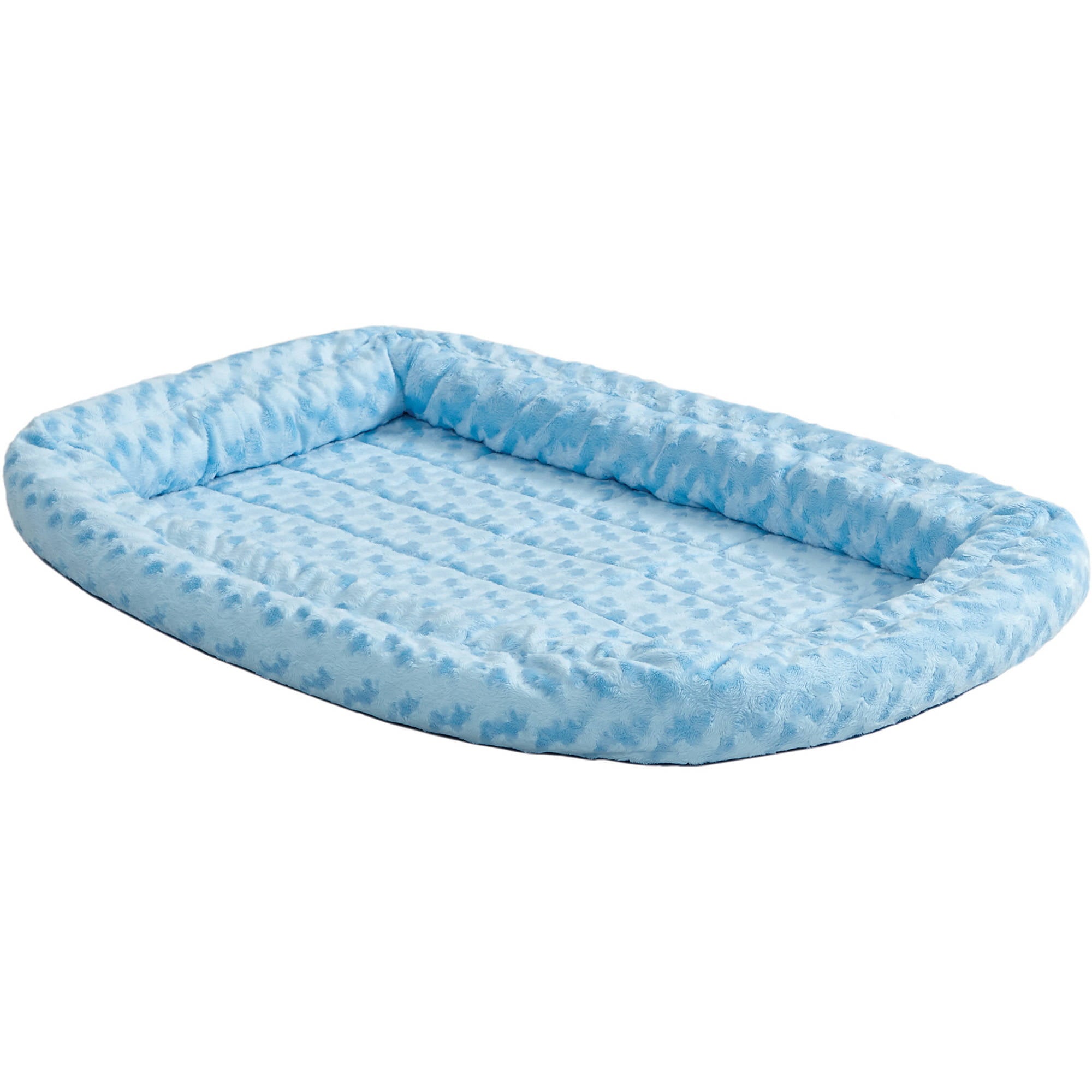 MidWest QuietTime Double Bolster Dog Bed and Crate Mat， Blue， 18