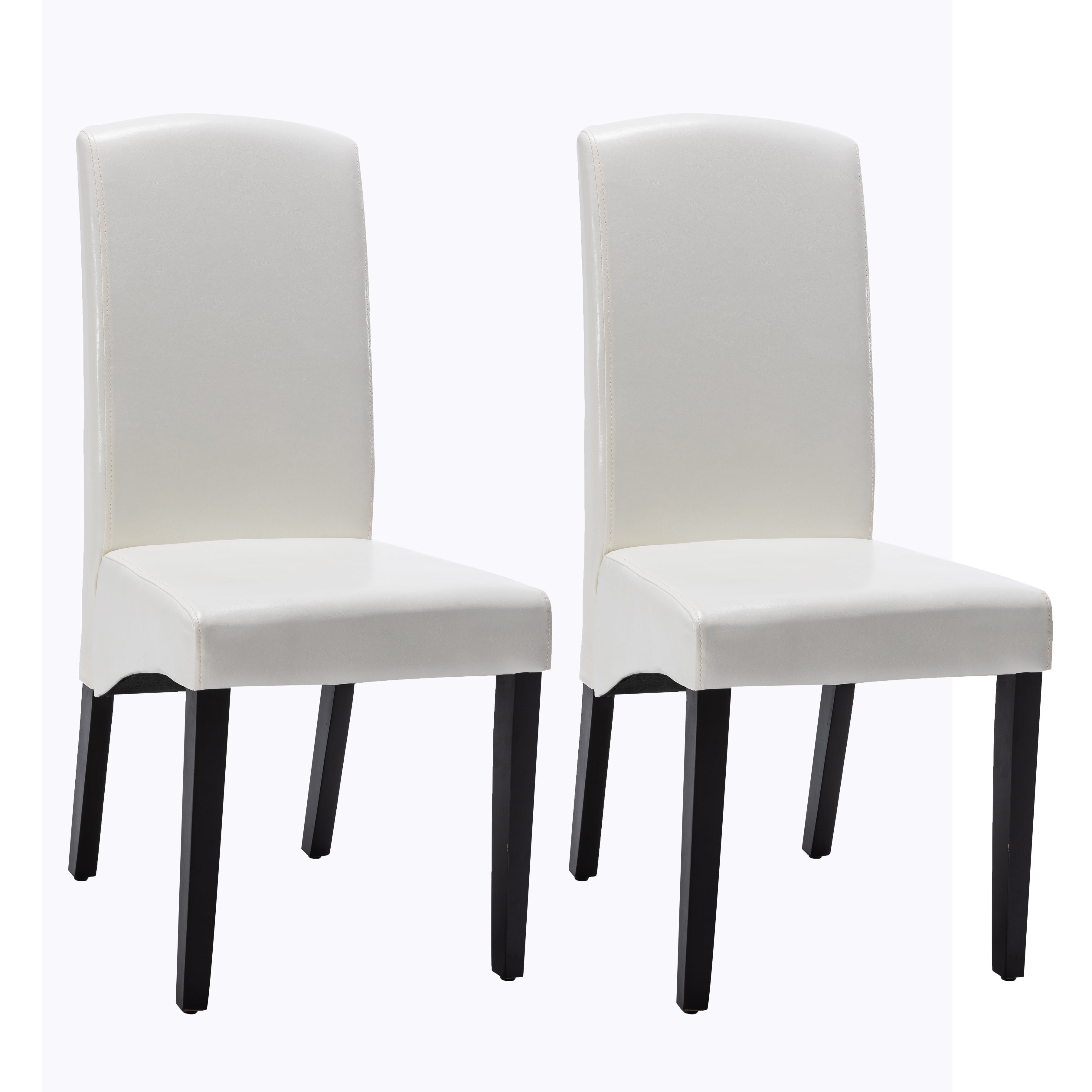 Modern 2 PC Faux Leather Dining Chair Set with Wooden Legs， Eggshell - AC Pacific