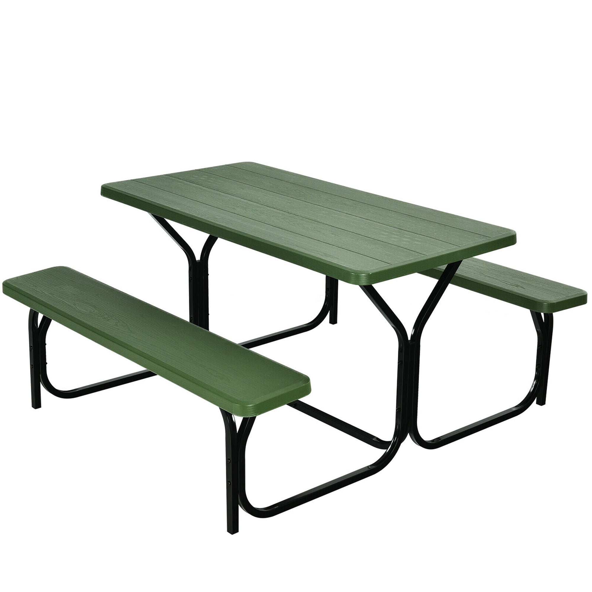 Gymax Picnic Table Camping Picnic Bench Set Backyard Garden Patio Dining Party Green