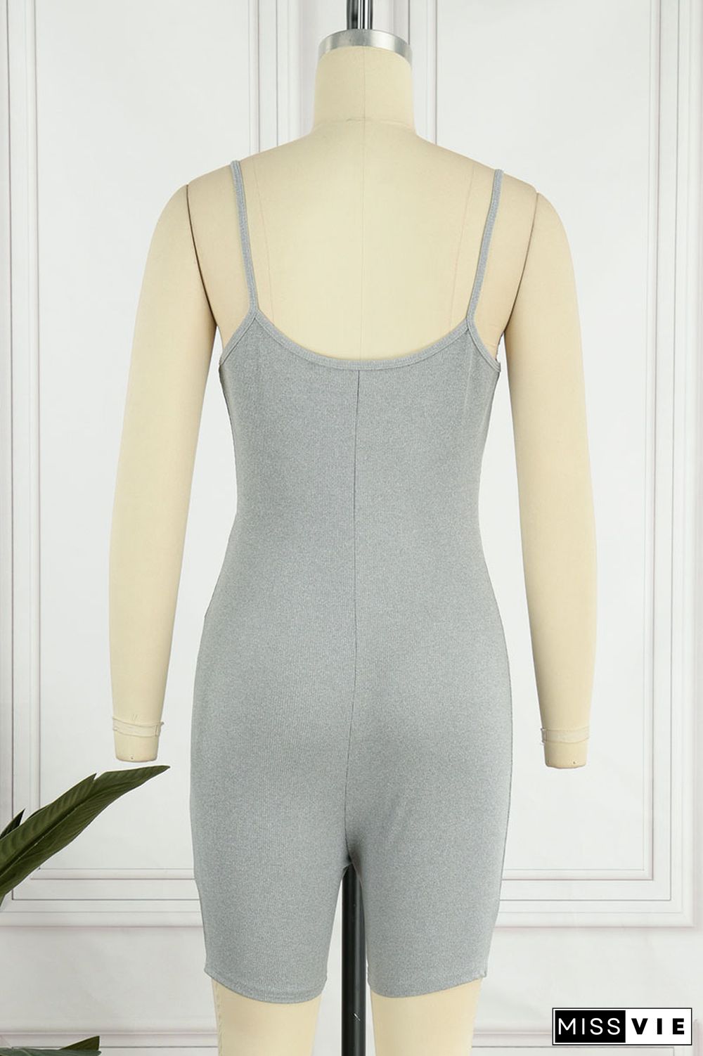 Grey Casual Sportswear Solid Patchwork Spaghetti Strap Skinny Rompers