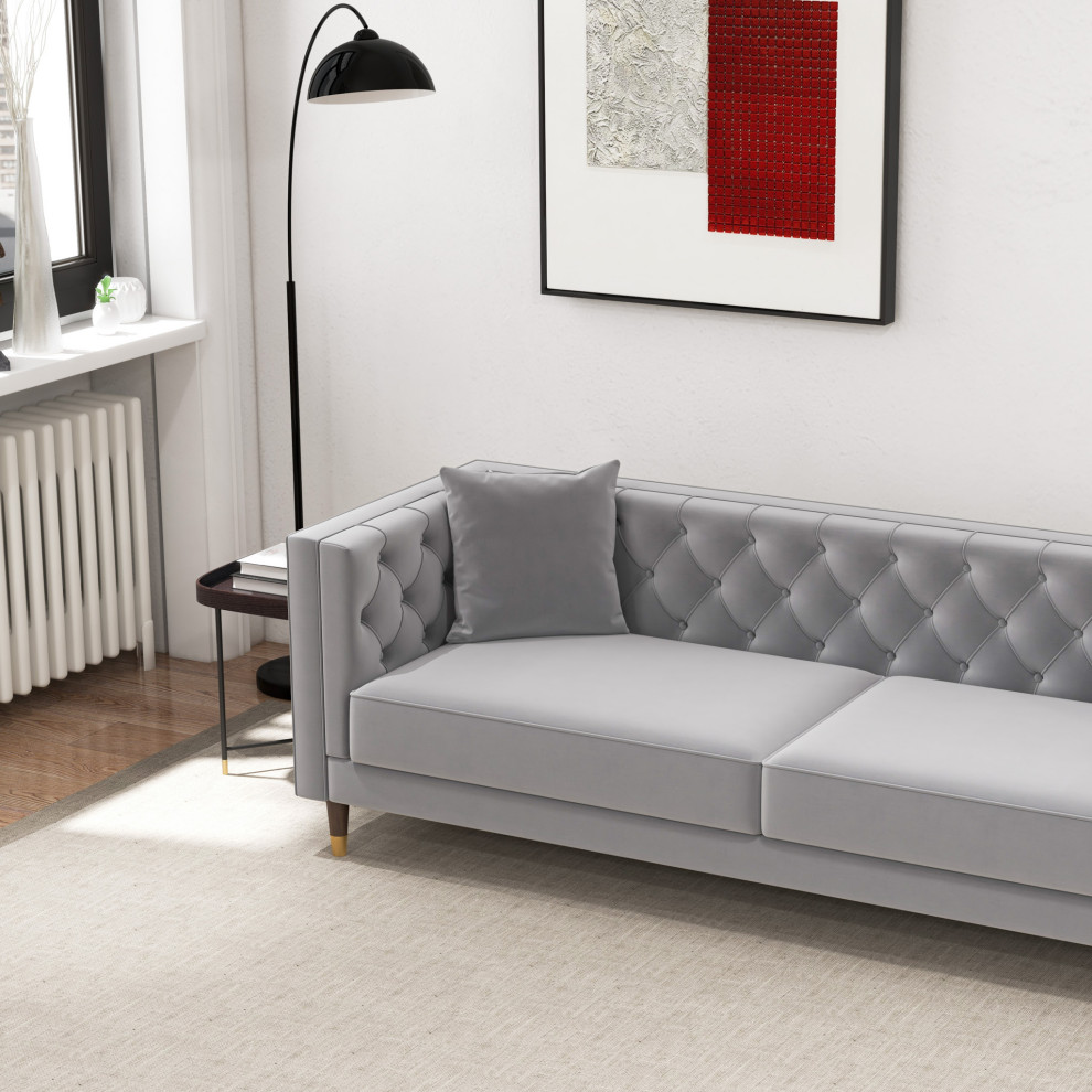 Clark Mid Century Modern Luxury Tufted Velvet Sofa   Midcentury   Sofas   by Ashcroft Furniture Co.  Houzz