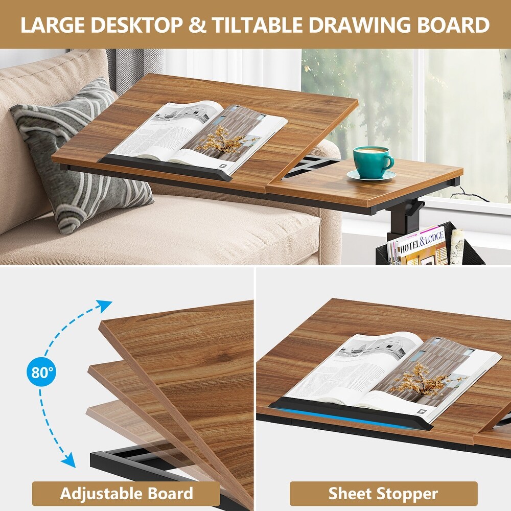 Adjustable C Shaped End Table with Tiltable Drawing Board