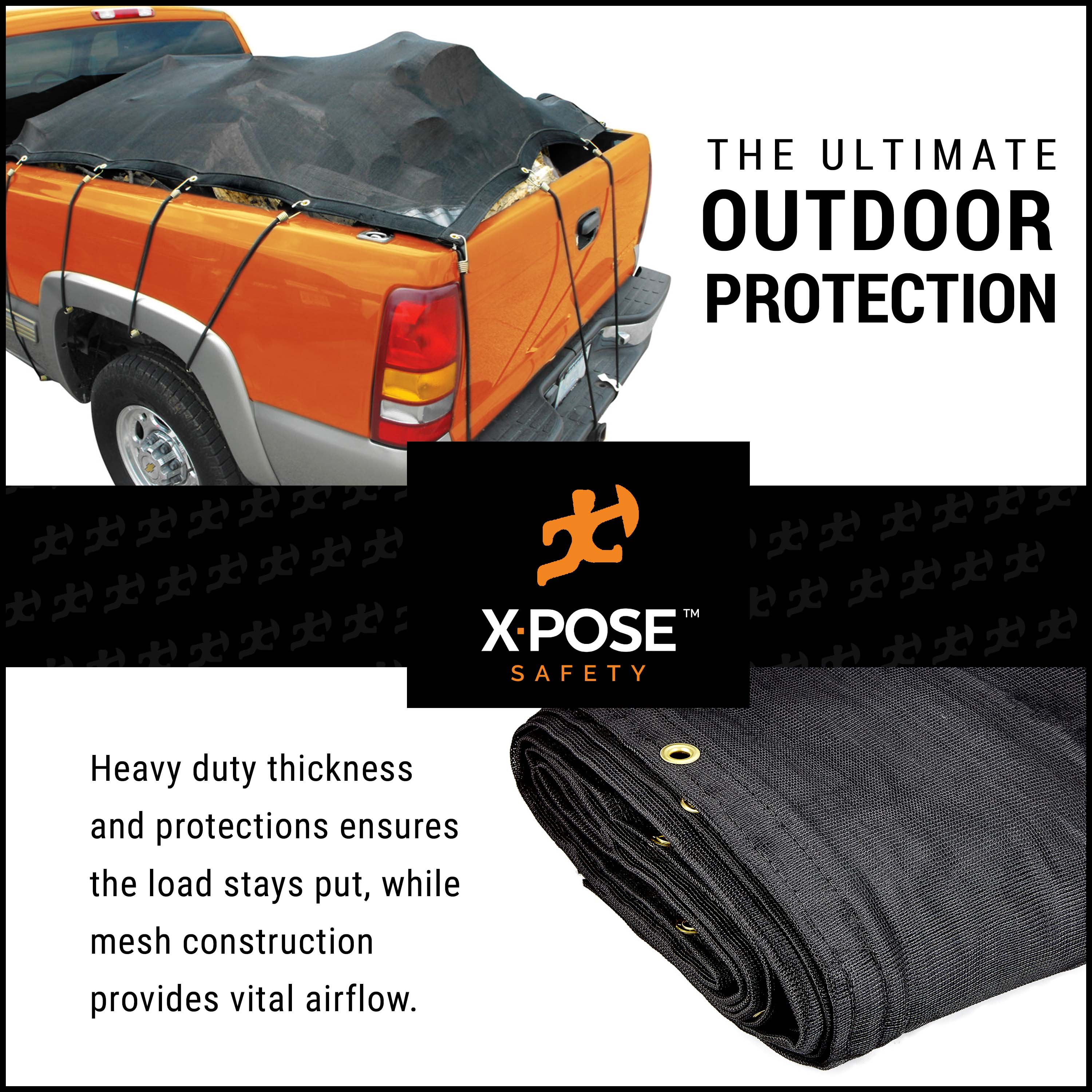 Xpose Safety Heavy Duty Mesh Tarp - 4' x 10' – Multipurpose Black Protective Cover with Air Flow - Use for Tie Downs， Shade， Fences， Canopies， Dump Trucks – Weather and Tear Resistant