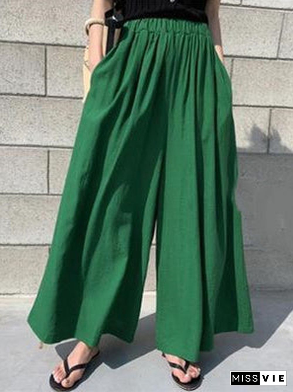 Women's High Waist Cotton Linen Casual Loose Wide Leg Pants