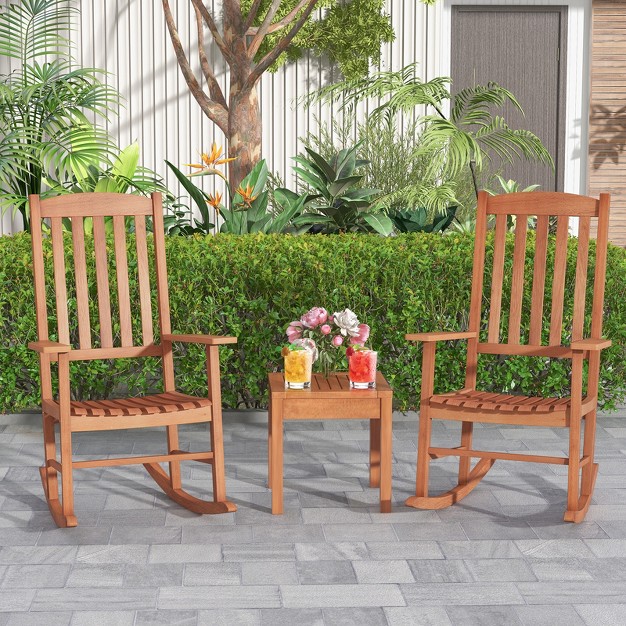 Costway Outdoor Rocking Chair Patio Eucalyptus Wood Rocker Ergonomic Slatted Garden