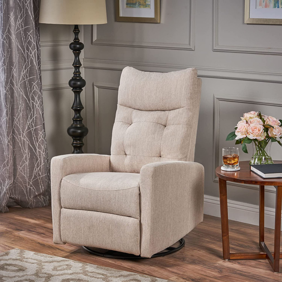 Contemporary Recliner Chair  Glider and Swivel Functions With Padded Seat  Beige   Transitional   Recliner Chairs   by Declusia  Houzz