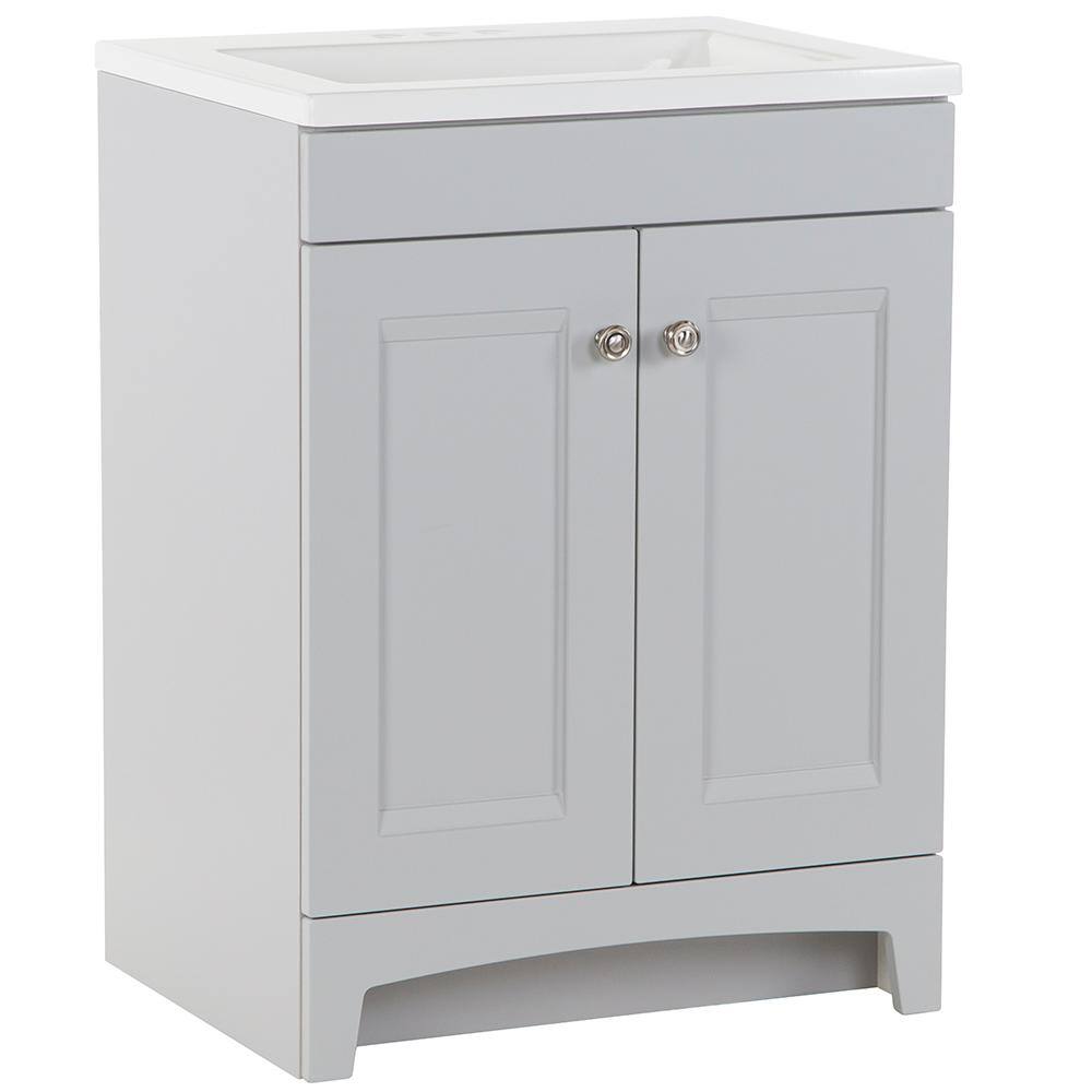 Glacier Bay Delridge 24.2 in. W x 18.8 in. D x 32.8 in. H Freestanding Bath Vanity in Pearl Gray with White Cultured Marble Top DR24P2-PG