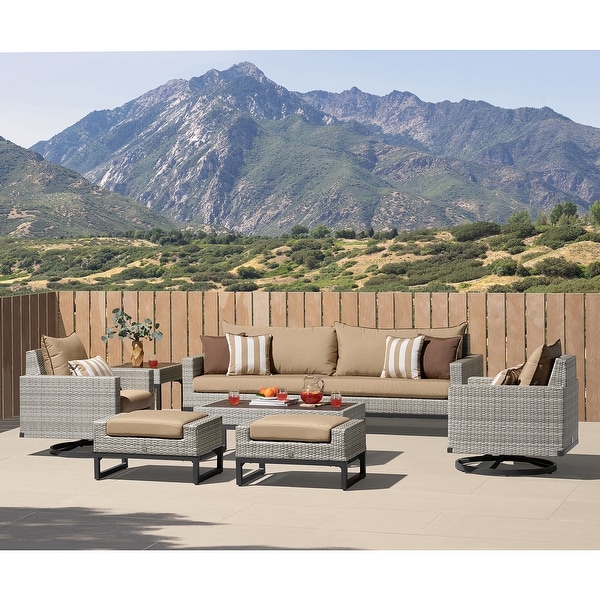 Milo Gray 8 Piece Sunbrella Outdoor Patio Motion Seating Set