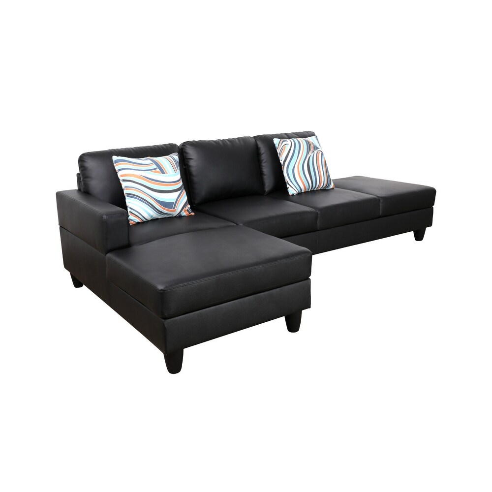 2 Piece Couch Living Room Sofa Set Black Faux Leather Chaise