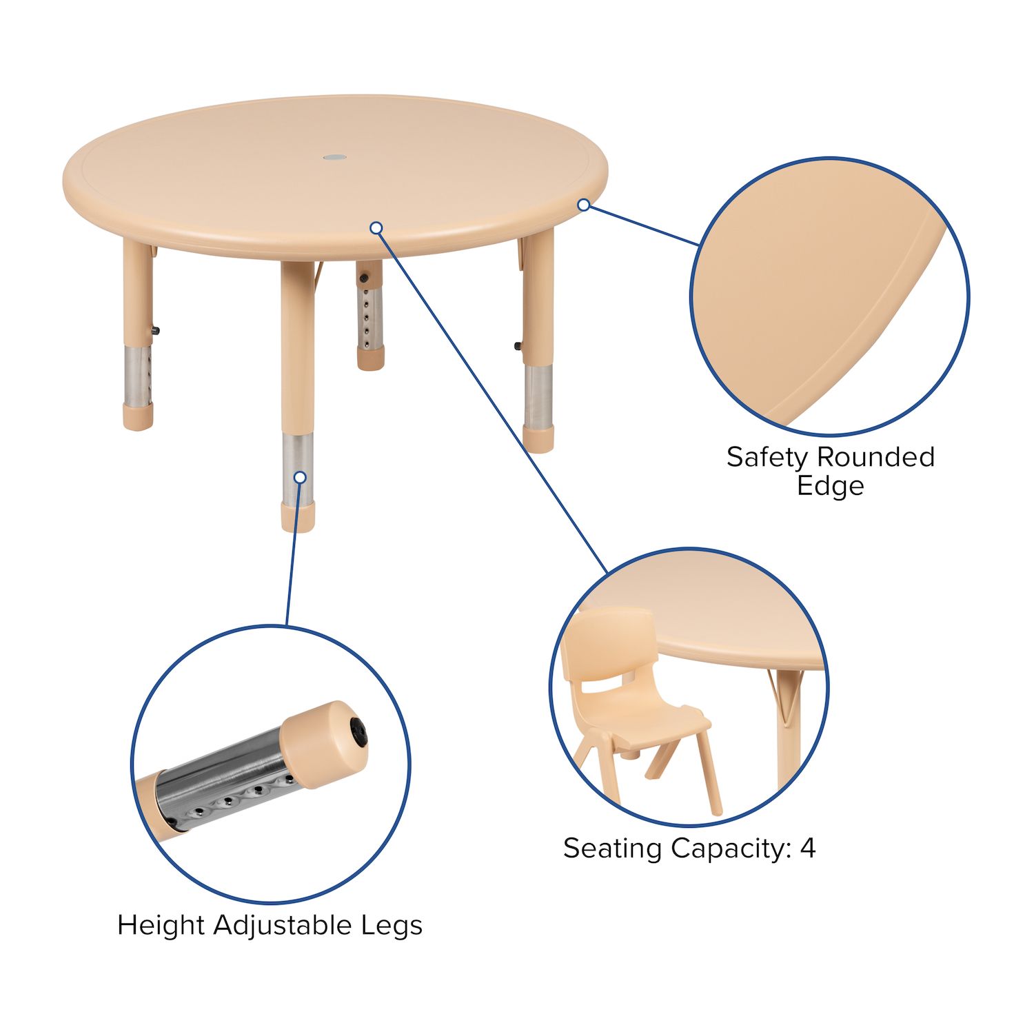 Flash Furniture Emmy 33'' Round Plastic Adjustable Activity Table Set with 2 Chairs