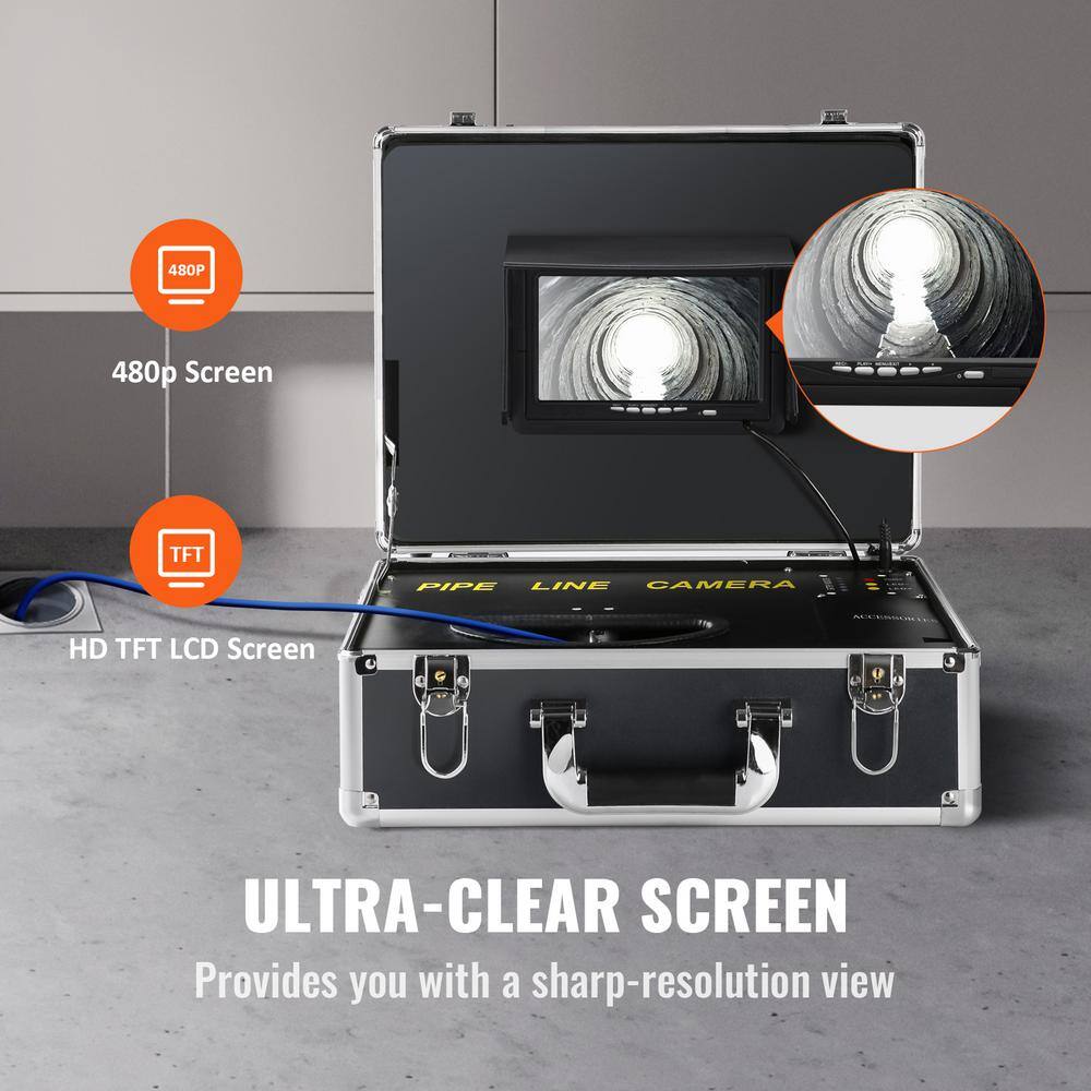 VEVOR Sewer Pipe Camera 7 in. Screen Pipeline Inspection Camera 98 ft. with DVR Function 16GB SD Card Storage Box for Market LXKXSGDNKJ730RHL1V1